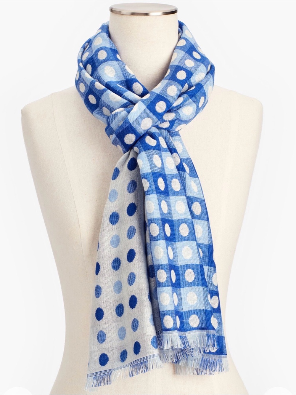 Talbots Blue Polka Dot Scarf with Gradient Check